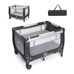 COSTWAY Lit Bébé Pliant Parapluie 0-36 Mois 3 en 1 avec Matelas Roulettes Sac de Transport Charge Max 15KG Gris 125 x 65 x 76CM