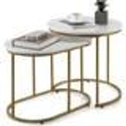 COSTWAY Lot de 2 Tables Basses Gigognes Scandinaves Table dAppoint Moderne avec Coussinets de Pied Réglables Structure en Métal