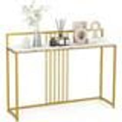 COSTWAY Table Console Imprimée Marbre -120 x 325 x 88 CM - Cadre en Métal Doré Meuble dentrée Style Scandinave Moderne