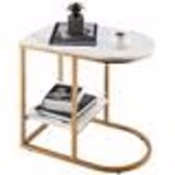 COSTWAY Table dAppoint Impression Marbrée à 2 Niveaux Structure en Acier Doré out de Canapé e Style Scandinave Moderne