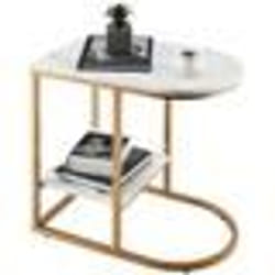 COSTWAY Table dAppoint Impression Marbrée à 2 Niveaux Structure en Acier Doré out de Canapé e Style Scandinave Moderne