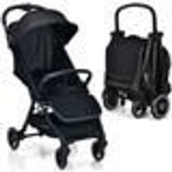Poussette Bébé Compacte COSTWAY-Pliant par Gravité à une Main-Dossier Incliné-Auvent Repose-pieds Réglables-0-36 Mois-15KG-Noir