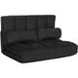 COSTWAY Canapé Lit / Chauffeuse Convertible Dossier Réglable 6 Positions 2 Coussins Tissu Aspect Suédé Détachable et Lavable Noir