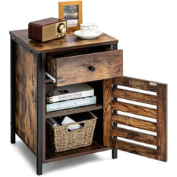 Costway - Table de Chevet de Style Industriel avec Porte Volet et Etagère Réglable en Hauteur pour Salon , Chambre, Marron Rustique