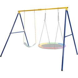 Portique de Balançoire pour Enfants en Forme de a Charge 300KG avec 2 Façons de Suspendre Piquets d'Ancrage 249x185x181,5cm - Costway