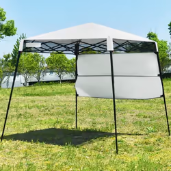COSTWAY Tonnelle de Jardin Pliante 182 x 182 cm Protection Solaire 2 Hauteurs avec Demi-paroi Latérale Sac Portable pour Fête ...