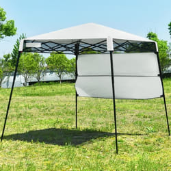 COSTWAY Tonnelle de Jardin Pliante 182 x 182 cm Protection Solaire 2 Hauteurs avec Demi-paroi Latérale Sac Portable pour Fête Blanc