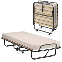 Costway - Lit Pliant, Lit Pliant d'Appoint avec Matelas en Mousse de 6,5 cm Épais, Lit Portable sur roulettes avec Structure Stable, pour Maison,