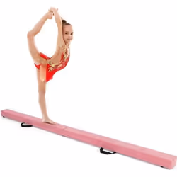 COSTWAY Poutre de Gymnastique Pliable 210cm pour Enfants avec Poignées de Transport 4 Patins Antidérapants Couverture en Daim ...