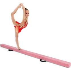 COSTWAY Poutre de Gymnastique Pliable 210cm pour Enfants avec Poignées de Transport 4 Patins Antidérapants Couverture en Daim Rose