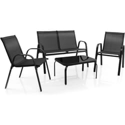 Ensemble Salon de Jardin 4 Pièces, 2 Fauteuils 1 Canapé 1 Table Basse en Verre, pour Terrasse, Piscine, Patio, Balcon, Gris - Costway