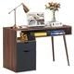 COSTWAY Bureau Informatique 120 x 55 x 78 CM avec Placard à Porte et Tiroir Table dOrdinateur de Style Moderne  Marron Rustique