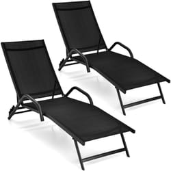 COSTWAY Lot de 2 Bains de Soleil Inclinables d'Extérieur avec Accoudoirs et Dossier Réglable à 5 Positions, Charge 150 kg, Noir