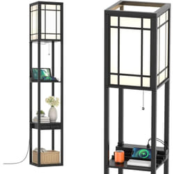 Lampadaire Salon 1,6M avec 2 Ports USB,1 Tiroir et 3 Etagères de Stockage Etagère de Présentation pour Chambre 60W - Costway