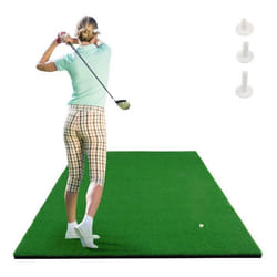 COSTWAY Tapis d’Entraînement de Golf 15 x 1m avec 2 Positions de Tee et 3 Tees en Caoutchouc Inclus pour Intérieur et Extérieur