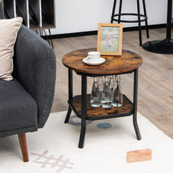 Table Basse Industrielle à 2 Niveaux, Table d'Appoint Ronde avec Coussinets de Pied Réglables, pour Salon, Chambre, Bureau - Costway