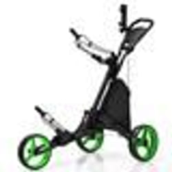 COSTWAY Chariot de Golf Pliable à 4 Roues Sangle ElastiquePorte-parasol Réglable et Porte-gobelet Sac Recouvert dAluminium Vert
