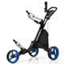 COSTWAY Chariot de Golf Pliable à 5 Roues Sangle ElastiquePorte-parasol Réglable et Porte-gobelet Sac Recouvert dAluminium Bleu