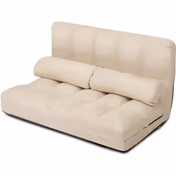 COSTWAY Canapé Lit / Chauffeuse Convertible Dossier Réglable 6 Positions 2 Coussins Tissu Aspect Suédé Lavable Beige