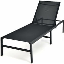Costway - Transat Inclinable/Chaise Longue de Jardin-Dossier Réglable à 5 Positions en Acier&Tissu pour Piscine, Plage, Terrasse, 198x63,5x35cm,