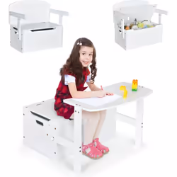 【Table d'activité 3 en 1】Cette table enfant en bois polyvalent peut être converti en coffre à jouets et en chaise. Elle peut  ...