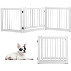 Barrière de Sécurité Pliable en Pin pour Animaux avec 3 Panneaux, 210 x 61 cm, Barrière Modulable pour Chien avec Porte - Costway
