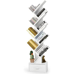 Bibliothèque à 8 Niveaux en Forme Arbre avec Tiroir Tissu Amovible Style Industriel pour Chambre, Salon et Bureau Blanc - Costway