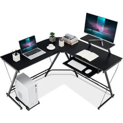 COSTWAY Bureau dAngle Forme de L - 1265x130x94 CM avec Rangement pour CPU Etagère pour Ecran et Plateau Coulissant pour Clavier
