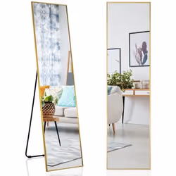 COSTWAY Miroir sur Pied Rectangulaire-Miroir Mural 40 x 60 CM Miroir en Pleine Longueur avec Angle dinclinaison réglable Or