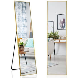 COSTWAY Miroir sur Pied Rectangulaire-Miroir Mural 40 x 60 CM Miroir en Pleine Longueur avec Angle dinclinaison réglable Or