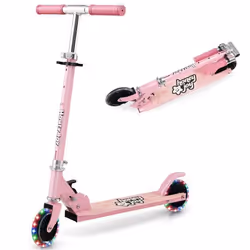 COSTWAY Trottinette Enfant Pliable 2 Roues Clignotantes Automatiques Hauteur Réglable Poignée TPR Alliage dAluminium 3-8 Ans  ...