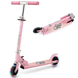 COSTWAY Trottinette Enfant Pliable 2 Roues Clignotantes Automatiques Hauteur Réglable Poignée TPR Alliage dAluminium 3-8 Ans Rose