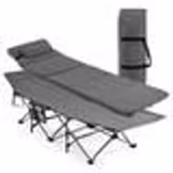 Lit de Camping Pliable COSTWAY - Gris - Matelas et Oreiller Amovibles - 185 x 65 cm - 150 kg