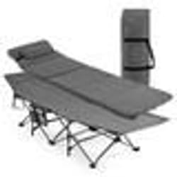 Lit de Camping Pliable COSTWAY - Gris - Matelas et Oreiller Amovibles - 185 x 65 cm - 150 kg