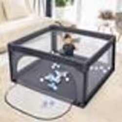 Parc Bébé 126 x 126 x 68 CM COSTWAY-50 Balles Océaniques-Filet Doux-Porte à Glissière-2 Anneaux de Traction-10 mois-6 ans-Gri ...