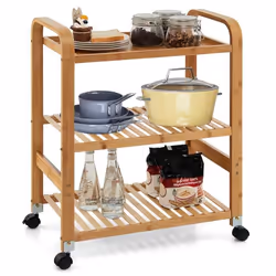 COSTWAY Desserte de Cuisine en Bambou à 3 Niveaux Chariot de Cuisine avec 4 Roues (2 Verrouillables) 58 x 33 x 76 CM Naturel