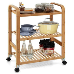 COSTWAY Desserte de Cuisine en Bambou à 3 Niveaux Chariot de Cuisine avec 4 Roues (2 Verrouillables) 58 x 33 x 76 CM Naturel