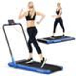 COSTWAY Tapis de Course Roulant Pliable Contrôle APP 1-12 KM-H Moteur 075CV Haut-parleur Bluetooth Roue de Transport Écran LED
