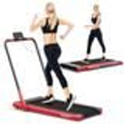 COSTWAY Tapis de Course Roulant Pliable Contrôle APP 1-12 KM-H Moteur 075CV Haut-parleur Bluetooth Roue Transport Écran LED Rouge