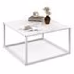 COSTWAY Table Basse Carrée Moderne 70 x 70 x 40 CM avec Dessus de Table en Faux Marbre Structure en Acier Blanc