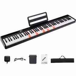 COSTWAY Piano Numérique Portable 88 Touches de Vélocité Dynamique Réglable Double Bluetooth et Clavier 128 Rythmes 2 Haut-Par ...