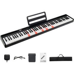 COSTWAY Piano Numérique Portable 88 Touches de Vélocité Dynamique Réglable Double Bluetooth et Clavier 128 Rythmes 2 Haut-Parleurs