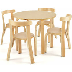 COSTWAY Table d'enfant Ronde avec 4 Chaises pour Enfants 4 Ans +, Style Scandinave, Esemble Table et Chaise en Bois de Peuplier et Bois de Bouleau de