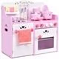 COSTWAY Cuisine Enfants en Bois avec Sons Réel - 13 Accessoires 60 x 295 x 62 CM avec Poêle Pot Placard Four Ustensiles en