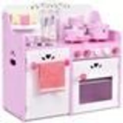 COSTWAY Cuisine Enfants en Bois avec Sons Réel - 13 Accessoires 60 x 295 x 62 CM avec Poêle Pot Placard Four Ustensiles en