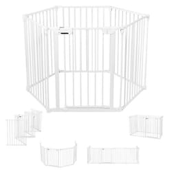 Barrière de Sécurité Pliable COSTWAY-Pare Feu de Cheminée 380 cm-6 Panneau-Verrouillage Manuel-pour Enfant Chien Chat-Métal-Blanc