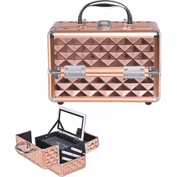 COSTWAY Coffret de Maquillage avec Miroir et Verrouillage Beauty Case Portable 23 x 15 x 18CM pour CoiffeuseFournitures de Co ...