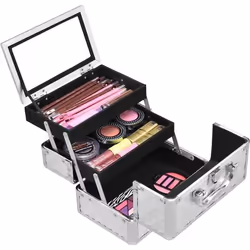 COSTWAY Coffret de Maquillage Beauty Case avec Miroir et Bandoulière 23 x 15 x 18CM pour CoiffeuseMaquilleurFournitures de Co ...