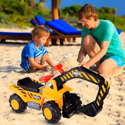 COSTWAY Excavatrice Camion Pelleteuse Enfant Tracteur pour Enfant Jouet de Sable Vocal avec Casque de Sécurité Jaune