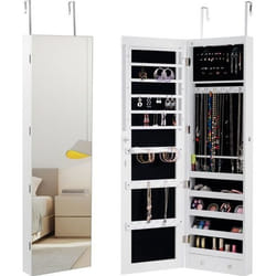 COSTWAY Armoire à Bijoux Mural LED Rangement de Bijoux Accrochée à la Porte avec Miroir 120 x 36 x 10 CM Blanc